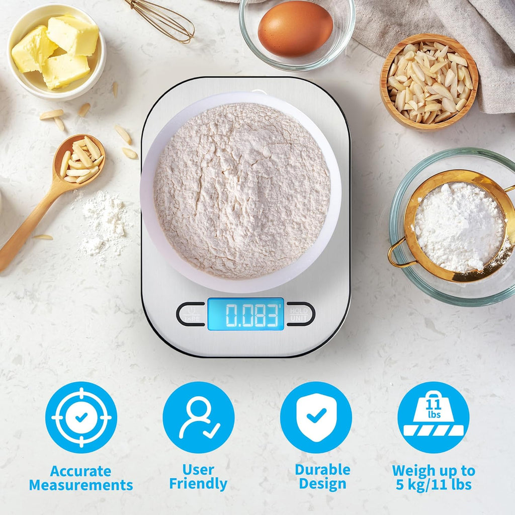Smart Weigh Stainless Steel Digital Kitchen Scale - Accurate Measurements for Cooking & Meal Prep | Grams & Ounces