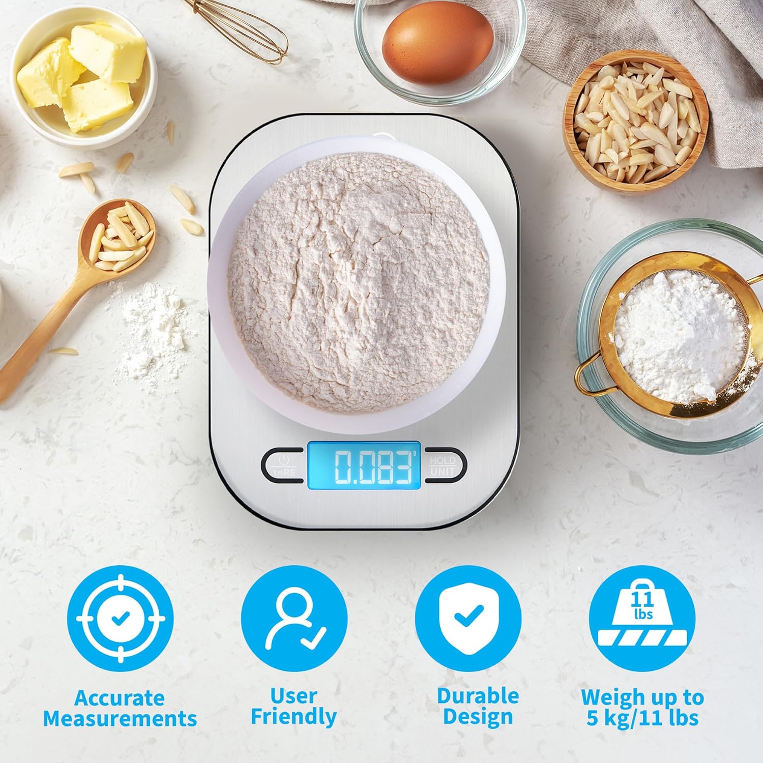 Smart Weigh Stainless Steel Digital Kitchen Scale - Accurate Measurements for Cooking & Meal Prep | Grams & Ounces
