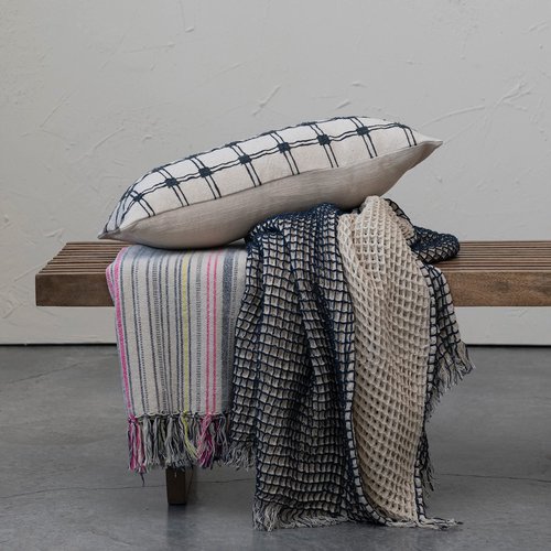 Creative Co-Op Cotton Blend Stripes and Fringe, Multicolor Throw Blanket, Multi