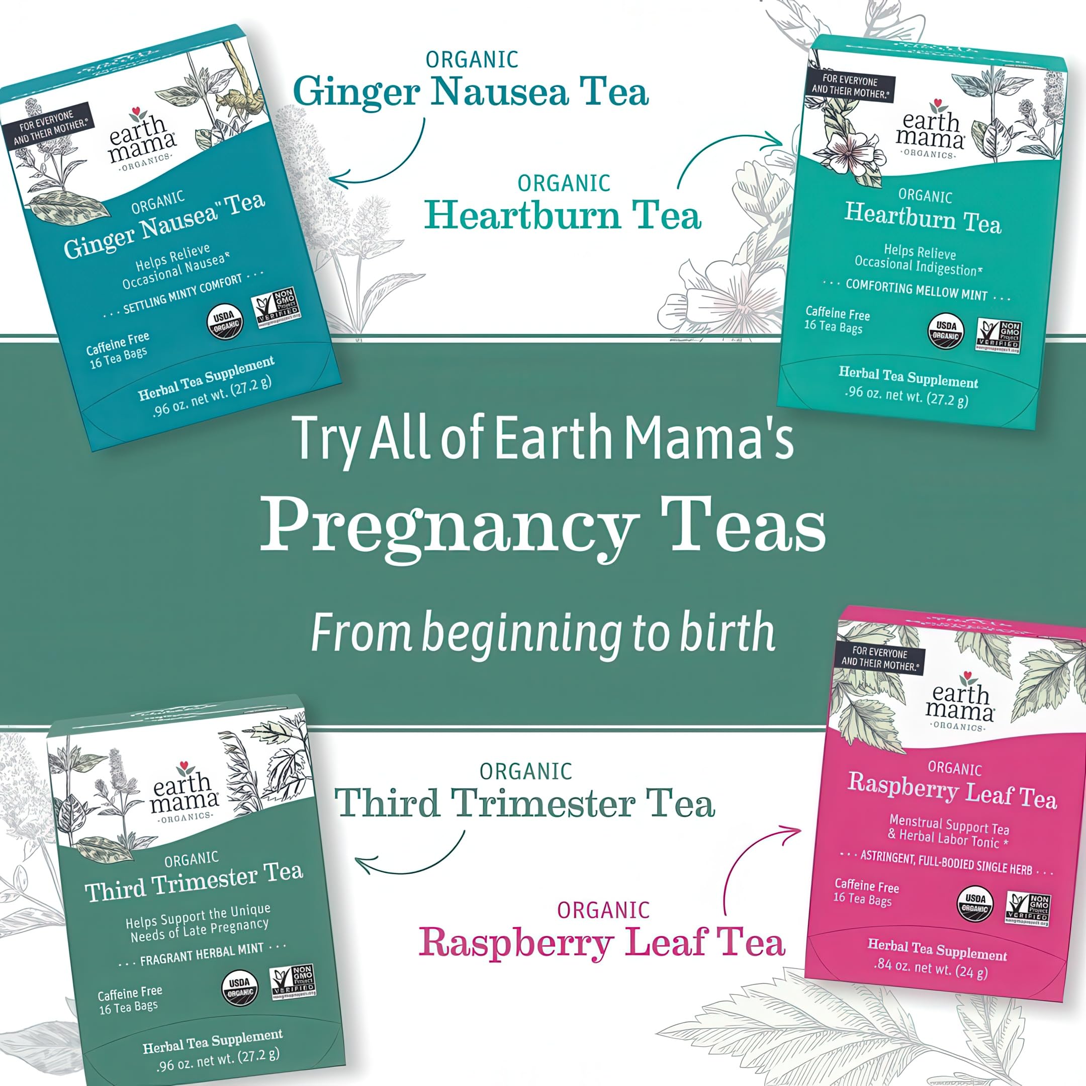 Earth Mama Organic Red Raspberry Leaf Tea | Labor Prep & Menstrual Support Herbal Tea, Pregnancy & Postpartum Care Recovery | 32 Teabags | Caffeine Free & Non-GMO