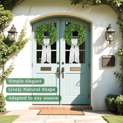 Boxwood Wreaths - 20'' Artificial Spring & Summer Decor - All Seasons for Front Door & Weddings