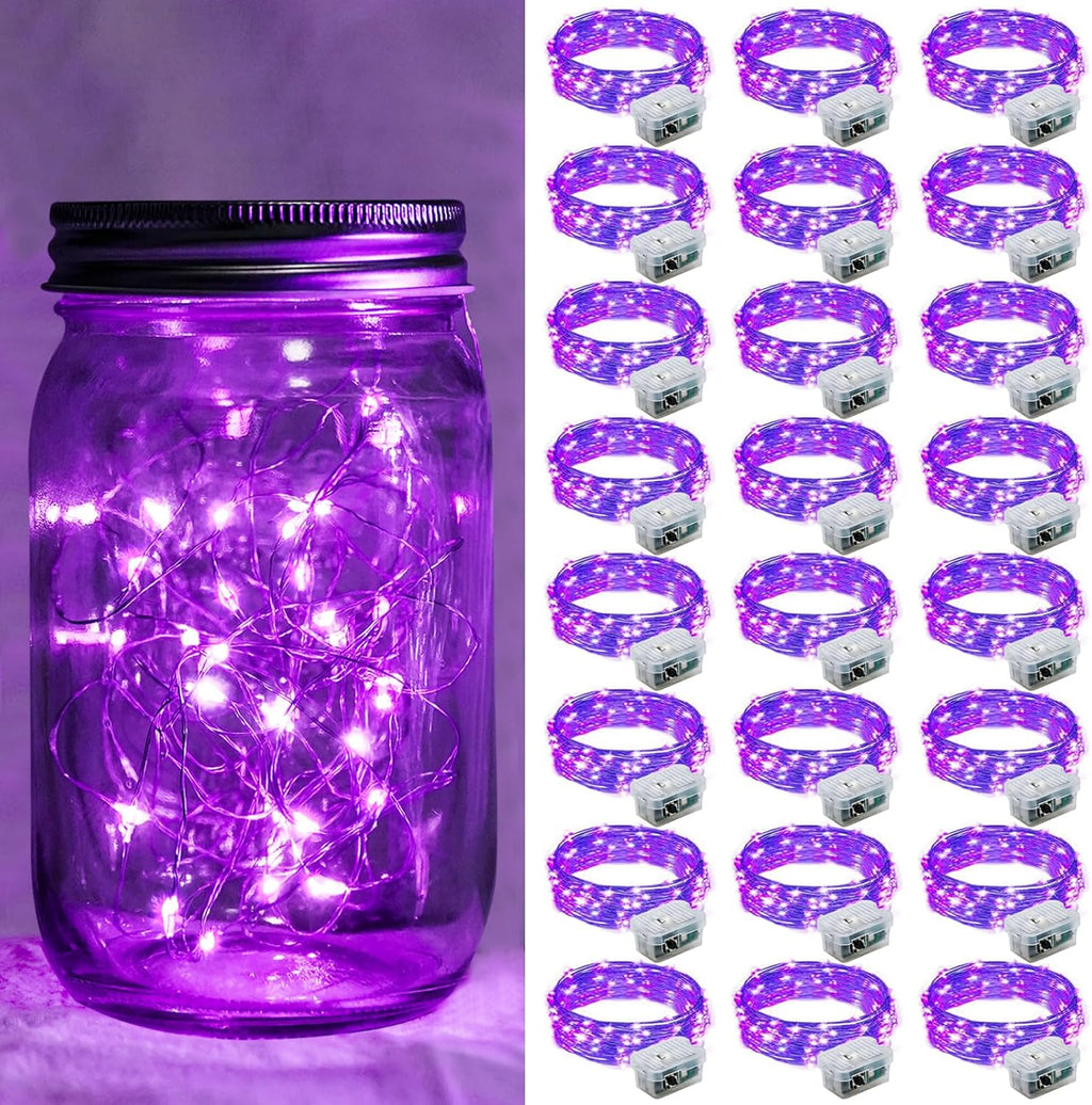 Skiennix 24 Pack Purple Fairy Lights - 7Ft Twinkle String Lights | Battery Operated & Waterproof for Weddings, Parties & Decor