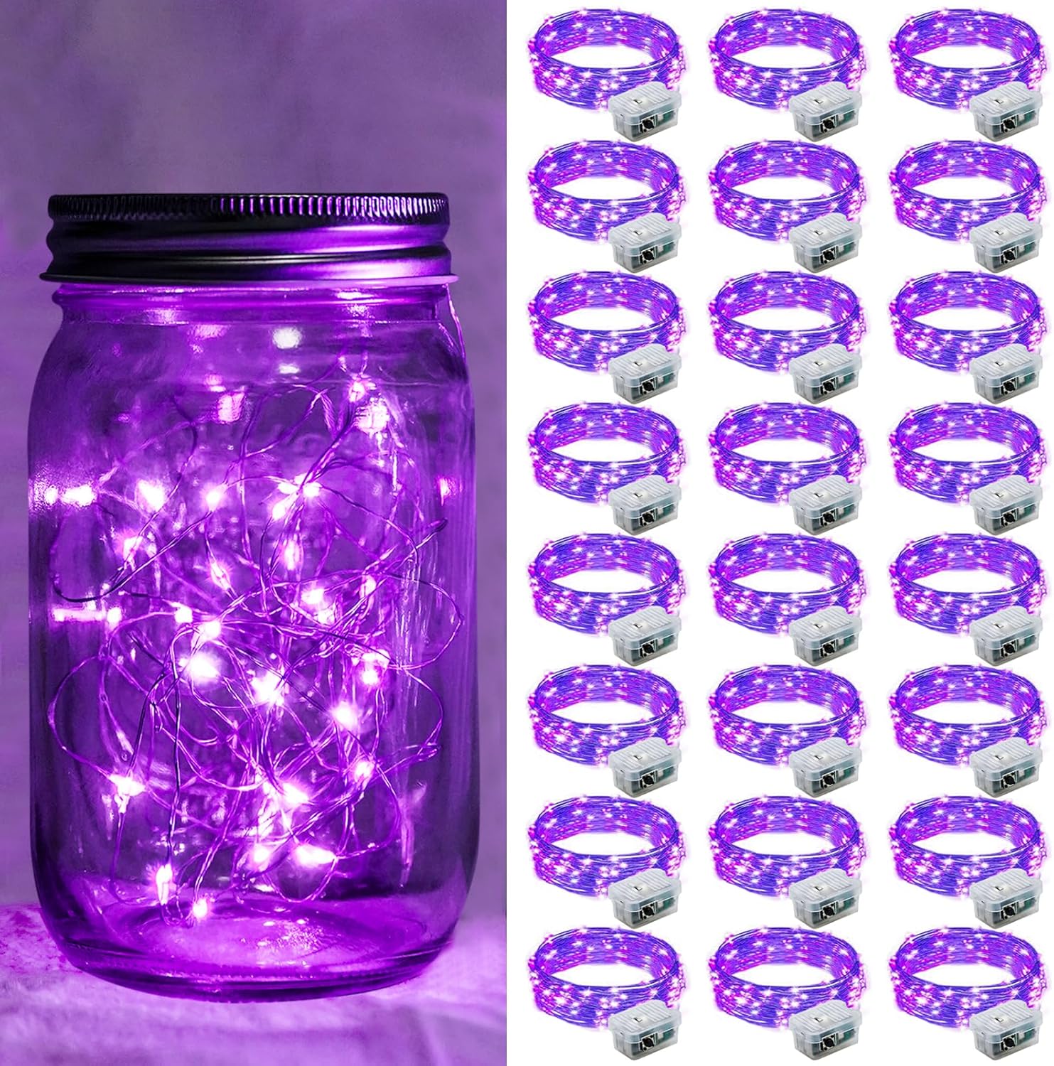 Skiennix 24 Pack Purple Fairy Lights - 7Ft Twinkle String Lights | Battery Operated & Waterproof for Weddings, Parties & Decor