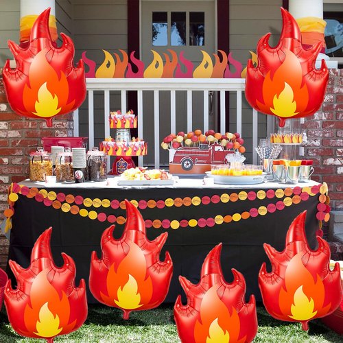 9 Pcs Fire Balloons 28 Inch Flame Balloons Decorations, Red Fire Balloon for Fireman Theme Birthday Party Supplies