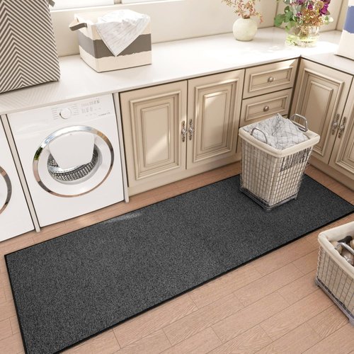 AREDO Runner Rug - Non-Slip Rubber Backing | Washable Soft Carpet for Kitchen & Hallway - 2x6 ft Black