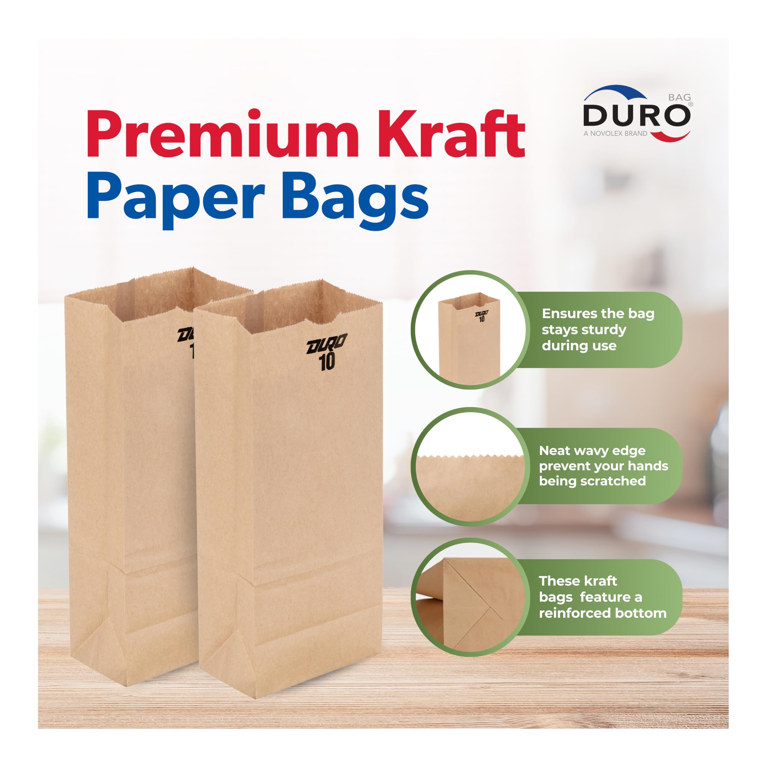 DURO ID# 18410 10# SOS Bag 35# 100% Recycled Natural Kraft, 500 Piece