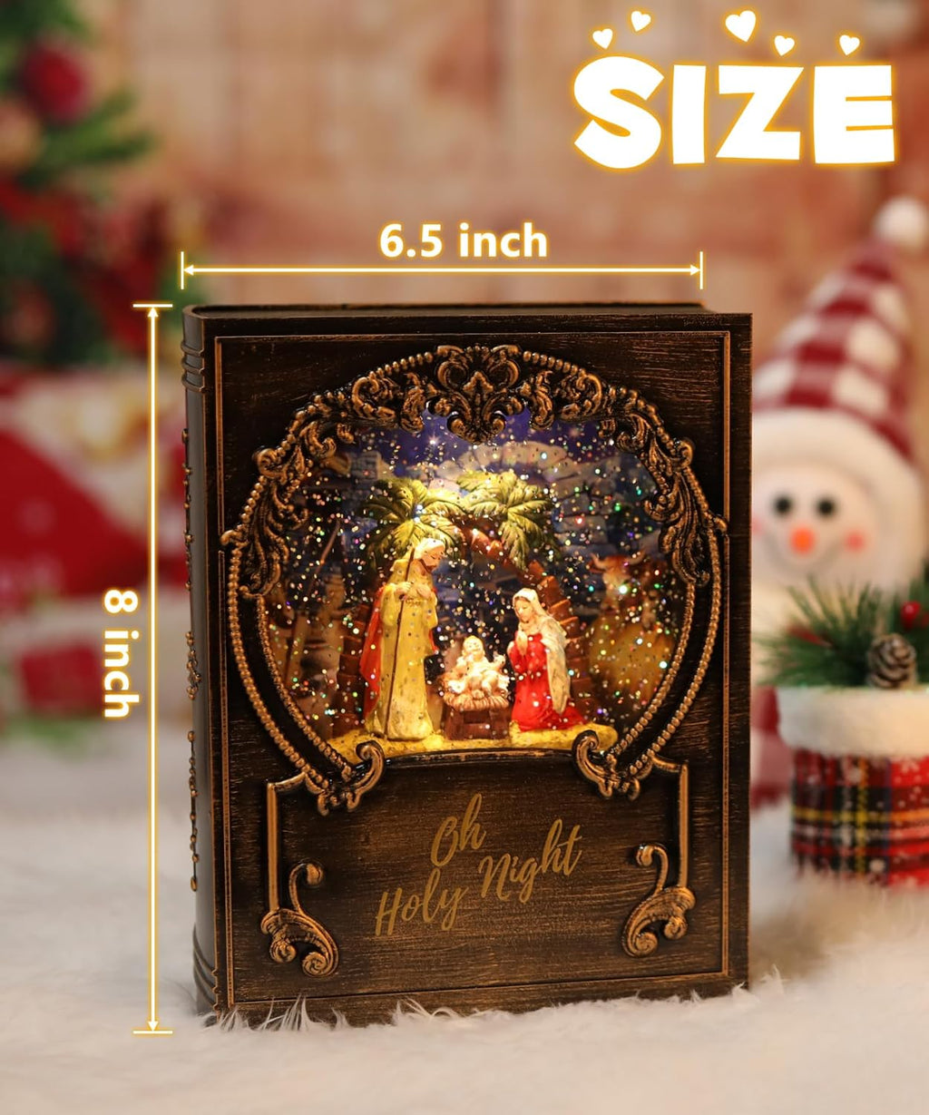 Regine Switzerland Christmas Snow Globe - Nativity Scene with Music & Timer | USB & Battery Operated Decor