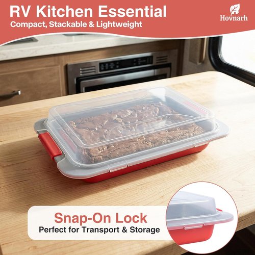 Heavy Duty Nonstick Baking Pan with Lid - 9x13 Deep Cake Pan for RV & Convection Oven | Coral Red