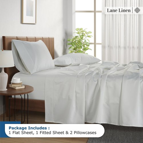 LANE LINEN 100% Egyptian Cotton Sheets Queen Size - White Bed Sheets for Queen Size Bed, 15" Deep Pocket Long Staple Cotton Bedding Sheets, Sateen Weave, Luxury Hotel Sheets - White