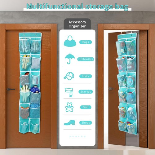 GOMAJI Hanging Shoe Organizer - 12 Large Pockets Over The Door Storage | Turquoise