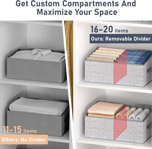 DIMJ Large Closet Shelf Organizer Bins - 6 Pack Fabric Trapezoid Storage Baskets with Handles | Grey