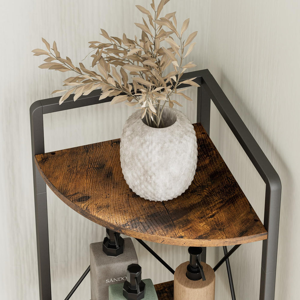 Cerlyunzan 6 Tier Corner Shelf Stand, 78" H Tall Industrial Corner Bookshelf for Living Room Decor, Metal Corner Shelf, Plant Stand Display Shelf for Bedroom, Bathroom, Small Space, Rustic Brown