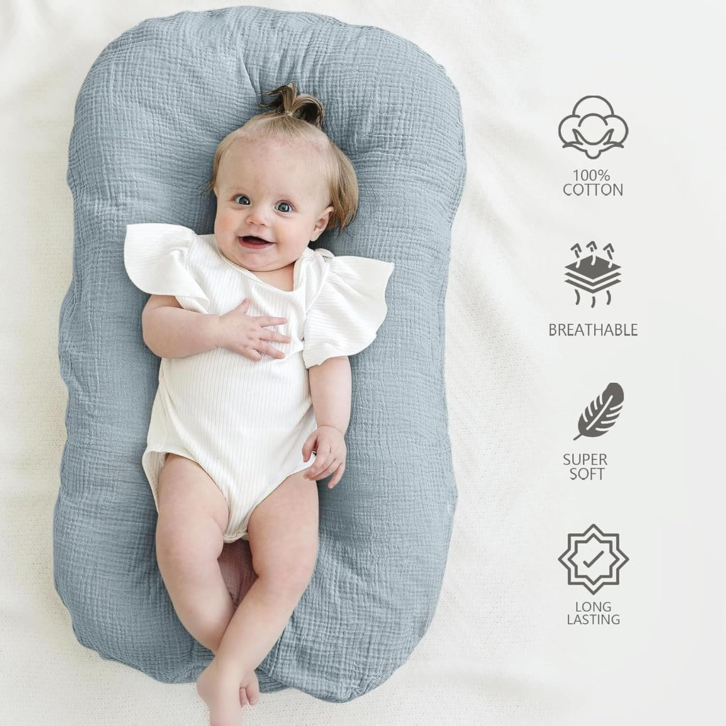 MairMore Muslin Baby Cover - Soft & Breathable 100% Cotton Lounger Slipcover | Pack of 2 (Dark Blue)