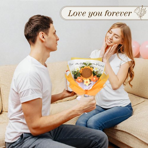Platybelodon Crochet Flower Bouquet Crochet Flowers Gifts for Women Handmade Ideal for Mom Wife Best Friend Girlfriend Suitable for Anniversary Graduation Wedding Home Decor