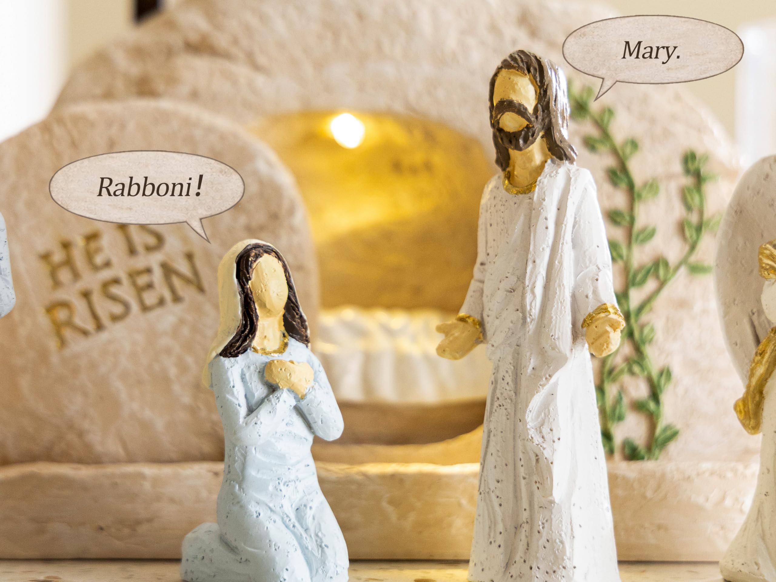 Easter Decorations for Home – 11 Pieces LED Resurrection Scene Set with Empty Tomb & Cross Shaped Resin Table Decor, Jesus Statue Set, Christian Easter Table Decorations & Mantel Decorations