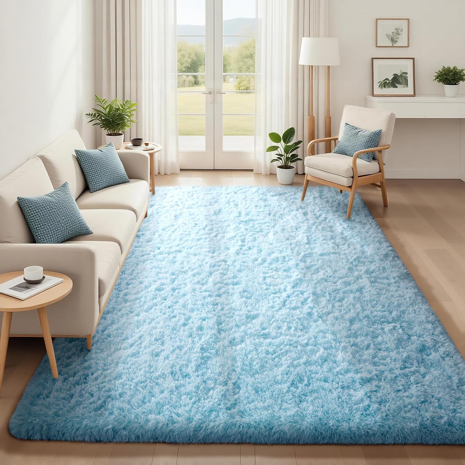 Ophanie Light Blue Area Rug - Soft Plush Shaggy Carpet for Living Room & Kids' Nursery | 5x8 Size