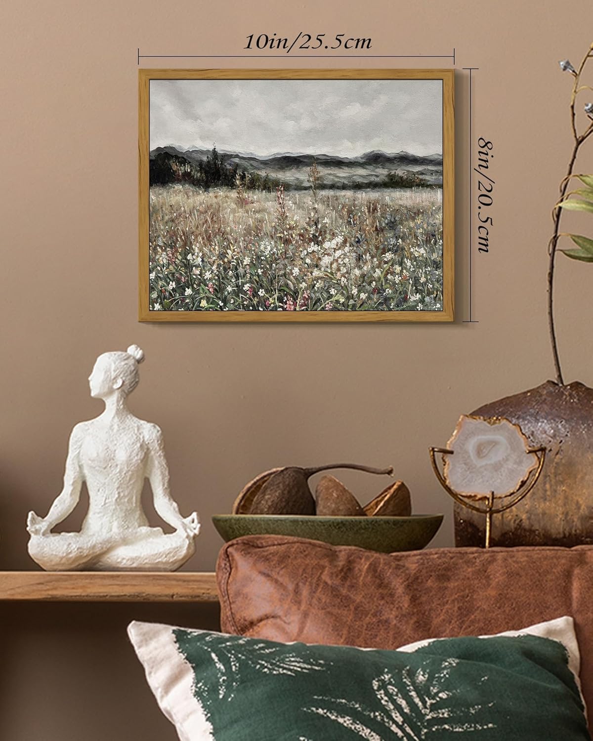 SHENIFY Vintage Landscape Wall Art - Meadow Flowers Retro Classic Painting for Home Decor | 8x10in Natural Frame
