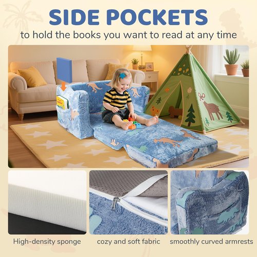 Abdtech Toddler Couch for Kids - 2-in-1 Soft Plush Kids Fold Out Couch - Glow in The Dark Toddler Chairs Comfy with Pillow - Convertible Sofa to Lounger for Boys ＆ Girls