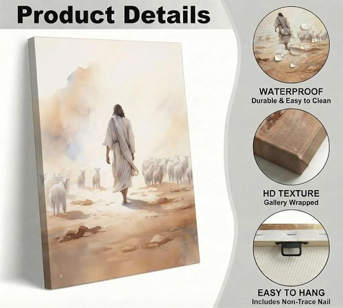 Jesus Sheep Canvas Wall Art - Good Shepherd Decor for Church & Home | Inspirational Christian Painting