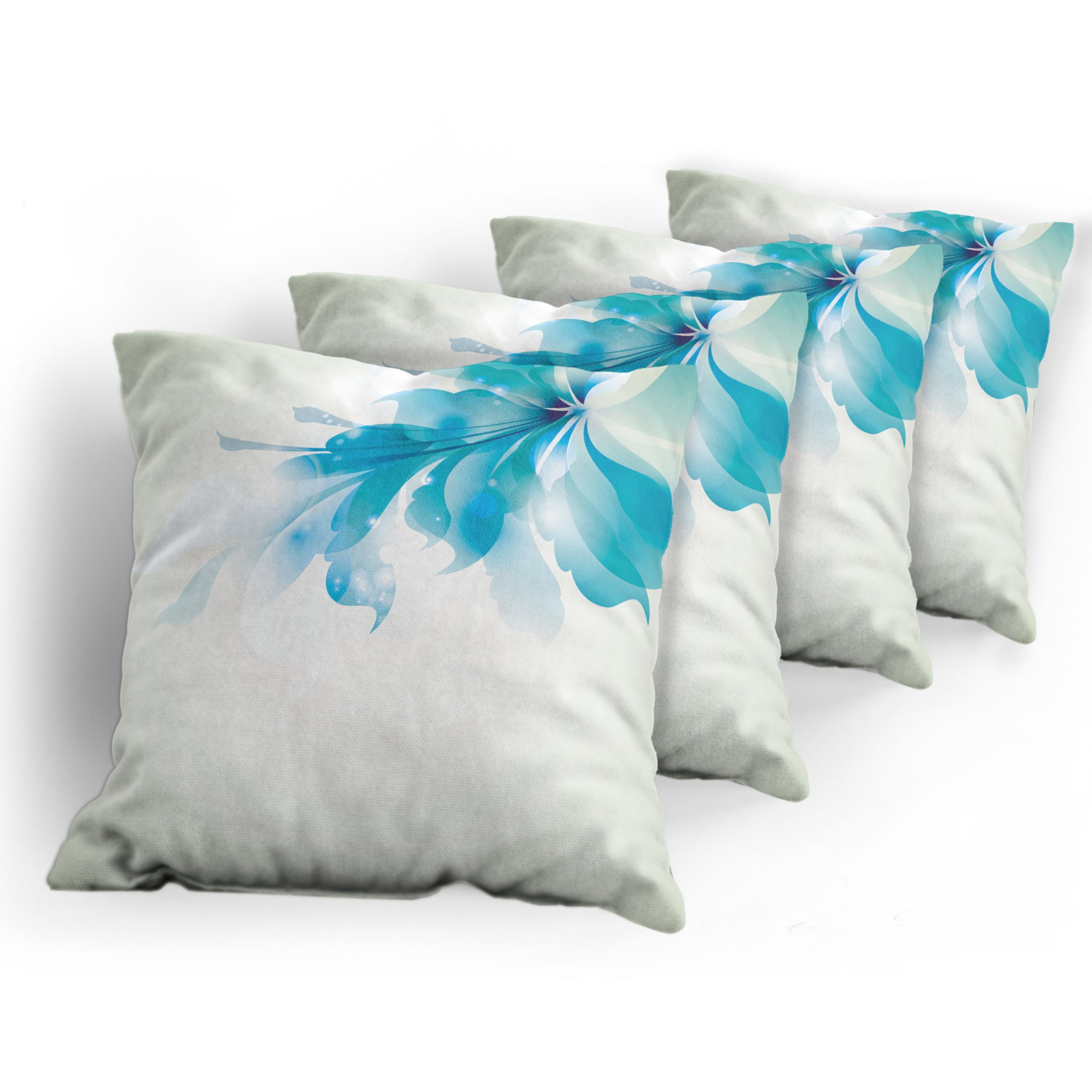 Ambesonne Abstract Pillow Cushion Cover Pack of 4, Color Gradient Effect Isolated Flower Petal Stem Forms Digital Art, Decorative Square Accent Pillow Case, 4 Pcs-18" x 18", Pale Blue and White