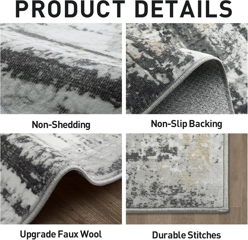 Skiennix 8x10 Area Rug - Washable Modern Abstract Design | Soft Anti-Skid Carpet for Living Room & Bedroom