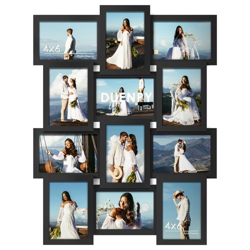 DUENPY 4x6 Picture Frame Collage, 12-Pack Picture Frames Collage Wall Decor, Set with Glass Front, Assembly Required, Black