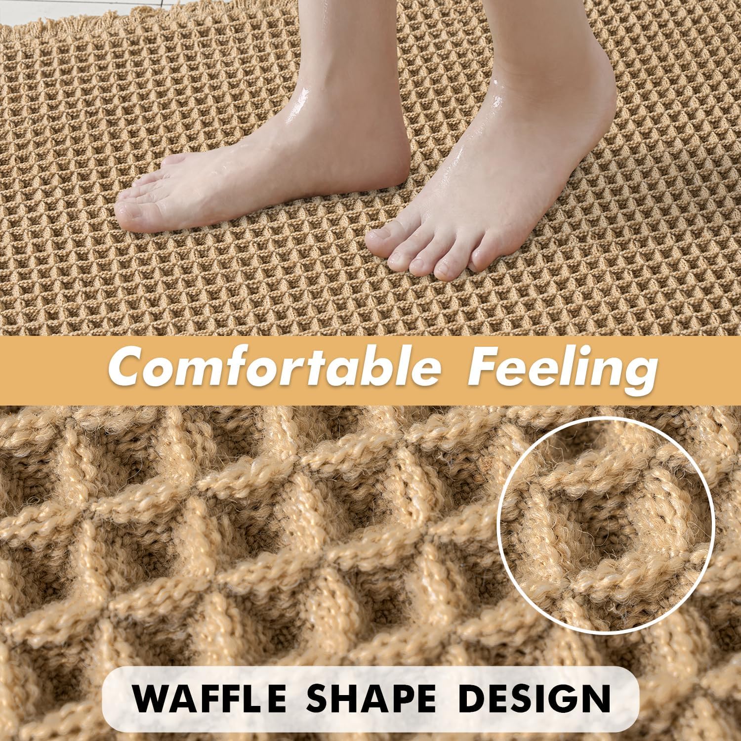 MIULEE Waffle Bathroom Rugs Set of 2 - Non-Slip, Super Absorbent & Ultra Soft | Brown, 18x30 Inch