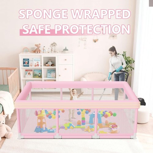 Hiaksedt Large Baby Playpen - Safe & Soft Pink Play Pen for Babies & Toddlers | 74"x50" Size
