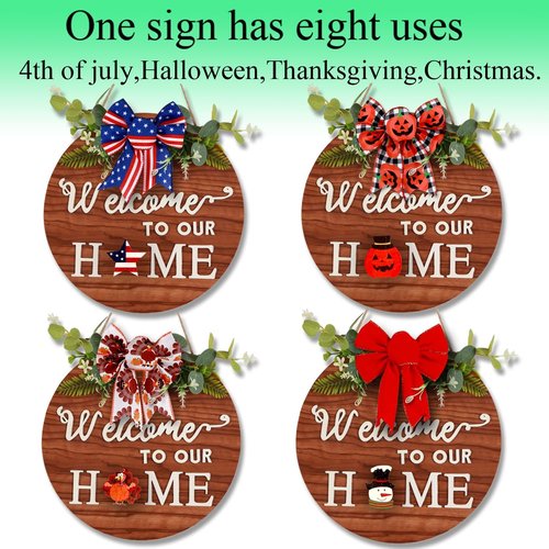 Interchangeable Welcome Home Sign - Rustic Front Door Wreath for All Seasons | Farmhouse Decor