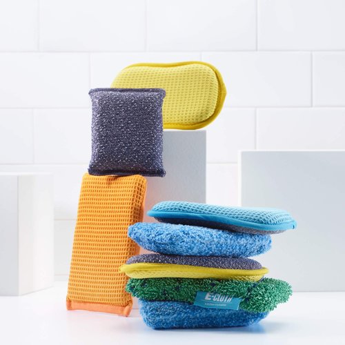 E-Cloth Kitchen Dynamo, Premium Microfiber Non-Scratch Kitchen Dish Scrubber Sponge, Ideal for Dish, Sink and Countertop Cleaning, 100 Wash Guarantee, Blue, 2 Pack