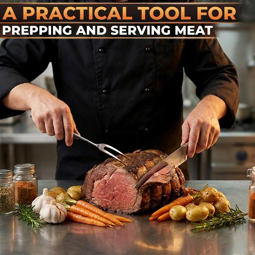 2 Pcs Carving Fork for Meat – 12 Inch Stainless Steel Meat Forks for Kitchen, Heat-Resistant Non-Slip Handles – Two-Prong Straight & Curved BBQ Fork for Slicing, Grilling & Serving