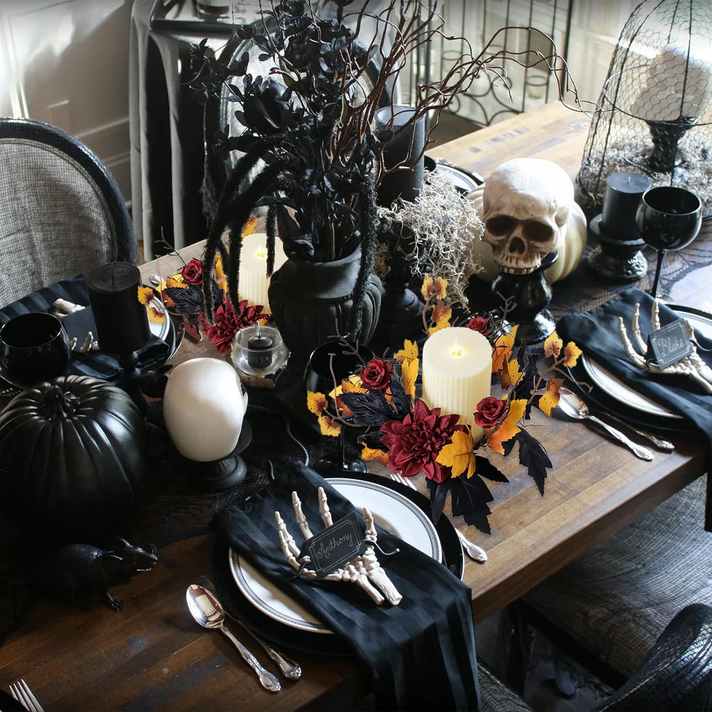 Regine Switzerland Halloween Candle Rings - Red Flowers & Artificial Maple Leaves | Perfect Table Centerpieces