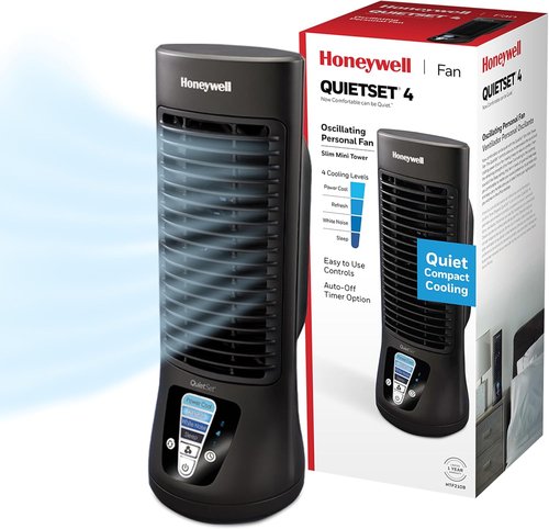 Honeywell QuietSet Personal Desk Fan - Oscillating, Quiet Operation, 4 Power Levels, Black | HTF210B