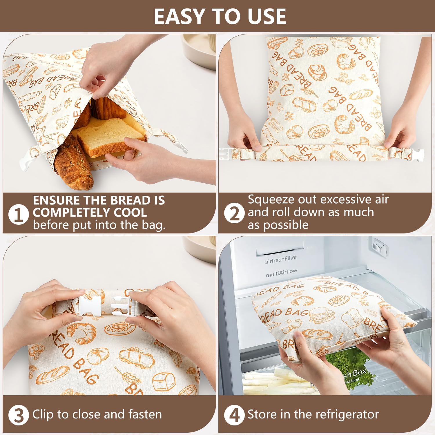Skiennix Reusable Beeswax Bread Bags - Eco-Friendly Food Storage for Sourdough | 2 Pack, Large Capacity