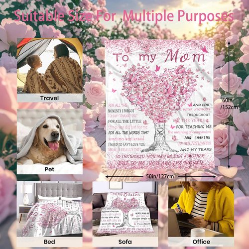 Blanket Gifts for Mom Birthday, Mom Birthday Gifts from Daughter Son, Mothers Gift for Christmas Valentine's Day Thanksgiving Day, Mothers Day, Moms Gift ideas Flannel Throw Blanket 60" X 50"