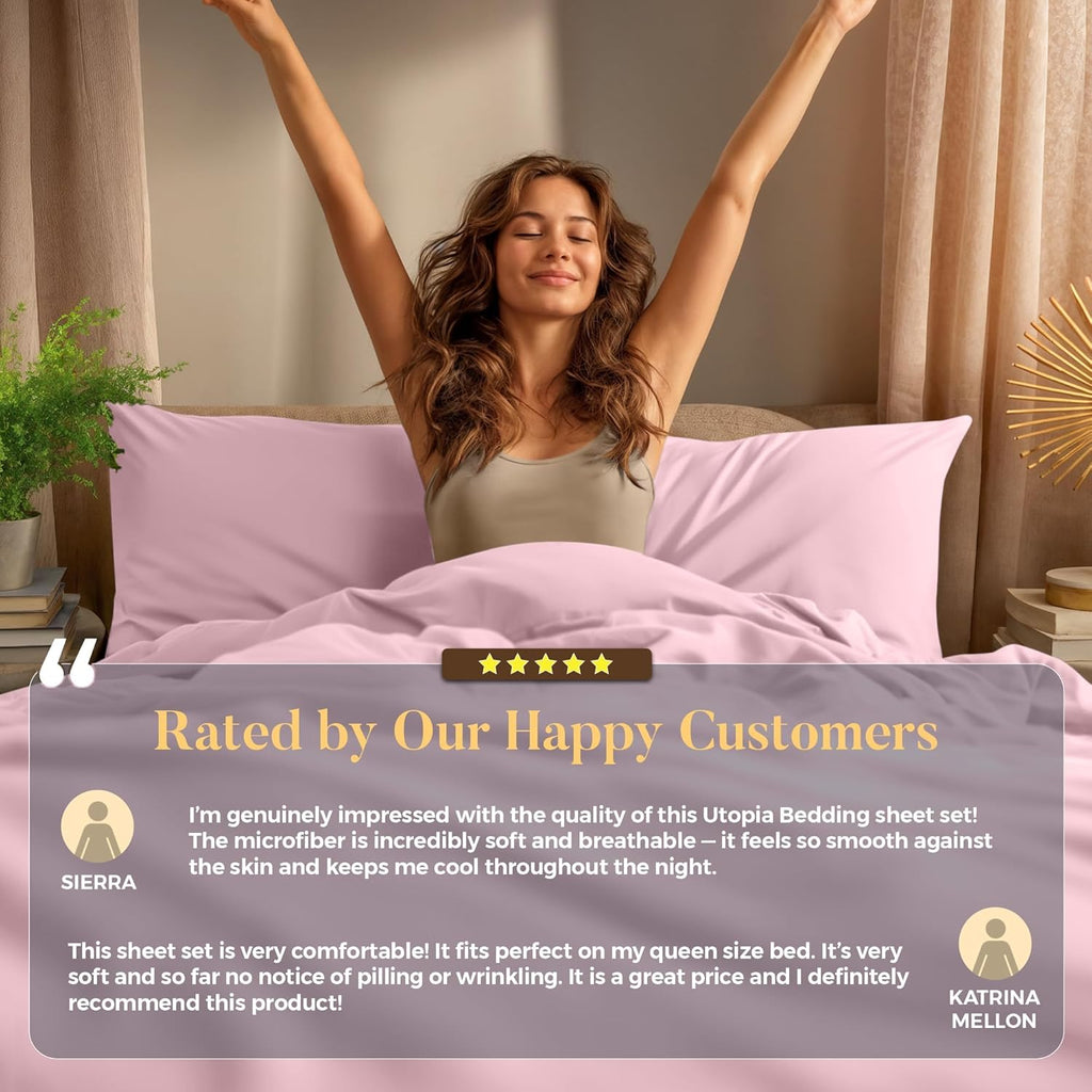 Utopia Bedding Full Bed Sheets Set - 4-Piece Brushed Microfiber - Fade & Shrink Resistant | Full Size, Pink