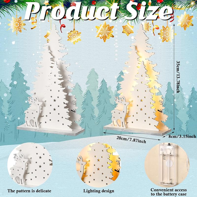 Wooden Christmas Tree Table Decor with LED Lights