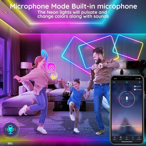 32.8Ft Led Rope Lights, Flexible Neon Lights Control with App/Remote, Multiple Modes, IP65 Outdoor RGB Waterproof, Music Sync Gaming Light Strip for Bedroom Decor
