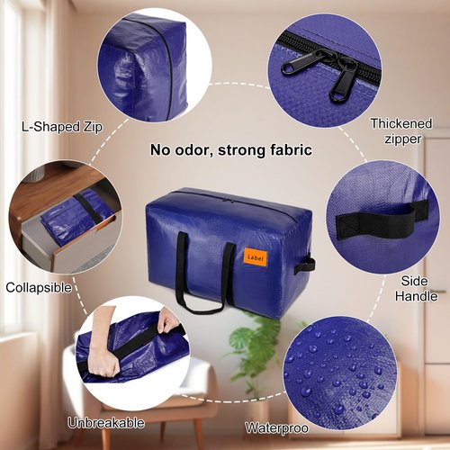 KRYSTY 8-Pack Moving Bags and Large Storage Bags with Strong Handles，Durable Zippers，Heavy Duty Moving Bags for Space Saving and Moving Supplies
