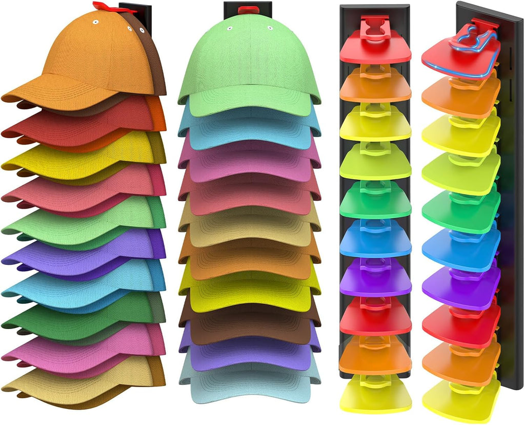 Volnamal Hat Organizer - 2 Pack Baseball Cap Storage Rack | Holds Up to 40 Hats, Wall-Mounted, Black & Color