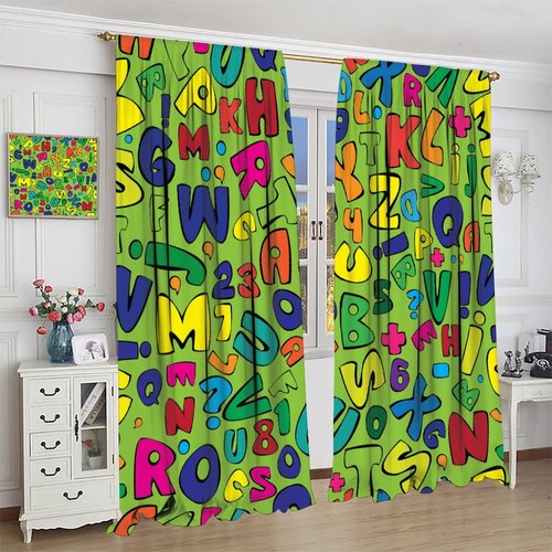 DDCBNS Kids Letters Curtains,Child Educational Alphabet Pattern Window Treatments for Living Room Bedroom Boys Girls Room Nursery Window Drapes 2 Panel Set Total Size 42" x 45"Green