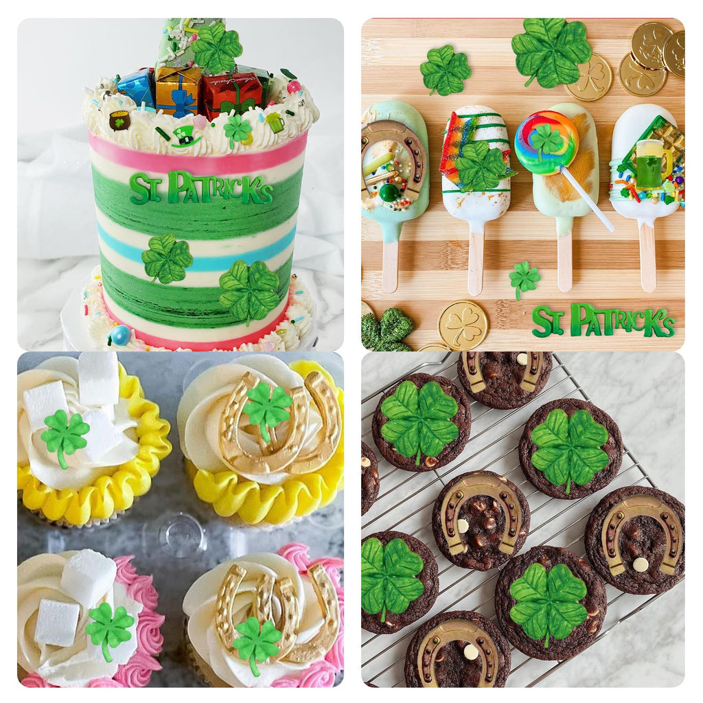 5Pcs St. Patrick's Day Silicone Molds, Shamrock Four-Leaf Clover Fondant Molds, Irish Hat Beard Beer Horseshoe Chocolate Baking Molds for Cake Decoration Cupcake Topper Candy Clay Resin