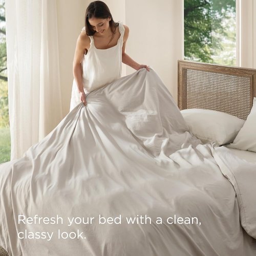 Bedsure Twin Duvet Cover - Extra Soft Prewashed Cotton-Like Polyester, 68x90 Inches, Linen Design