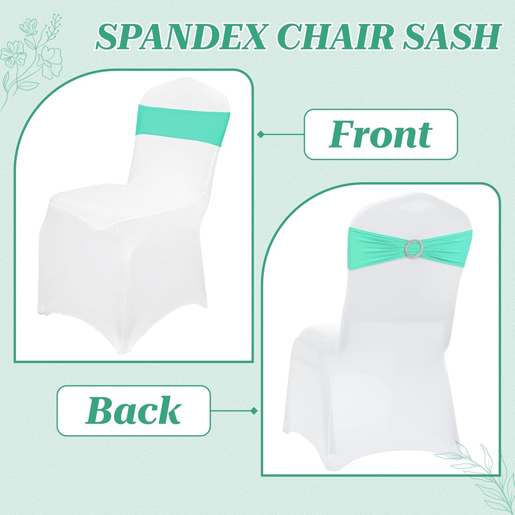 MDS Spandex Chair Sashes - Pack of 150 Elastic Stretch Bows with Buckle Slider | Sea Green