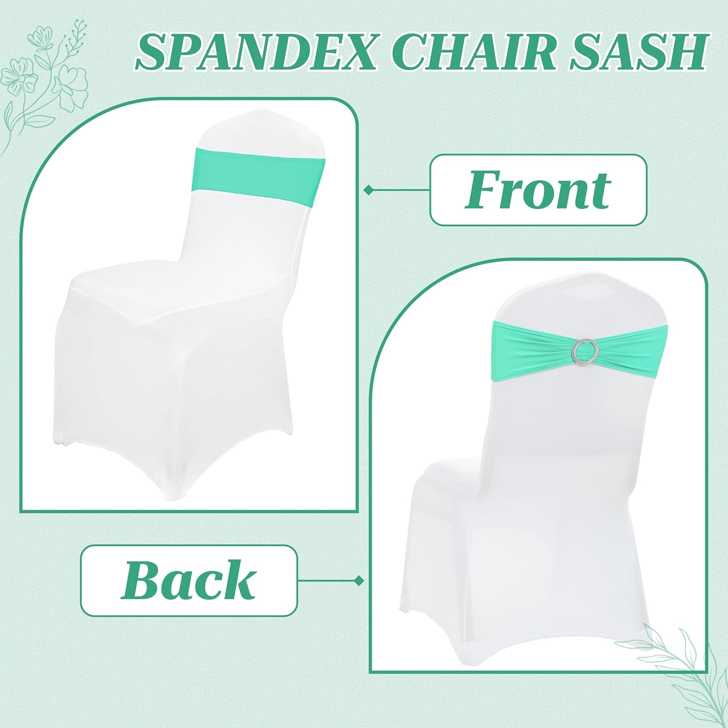 MDS Spandex Chair Sashes - Pack of 150 Elastic Stretch Bows with Buckle Slider | Sea Green