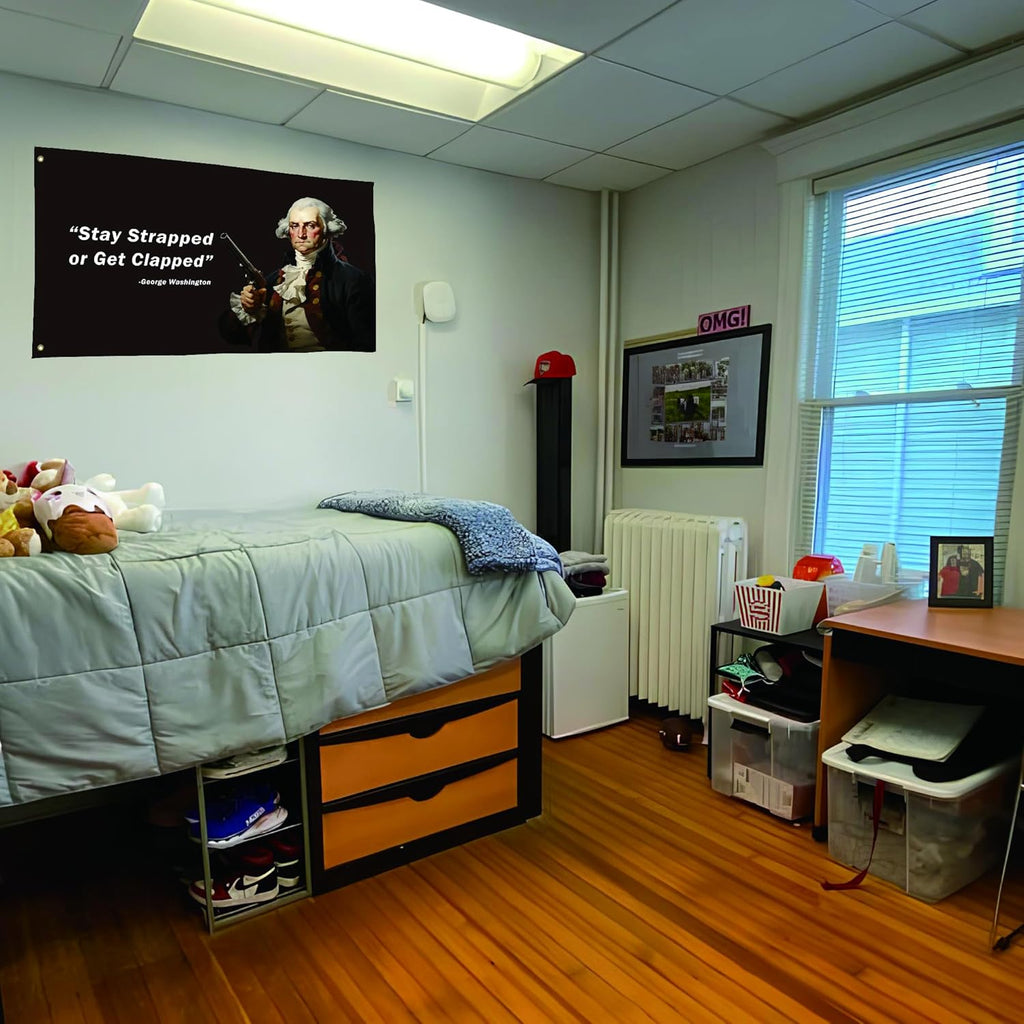 Skiennix Funny Quote Flag - "Stay Strapped Or Get Clapped" Meme Banner 3x5 Ft | Perfect for Dorms & Mancaves