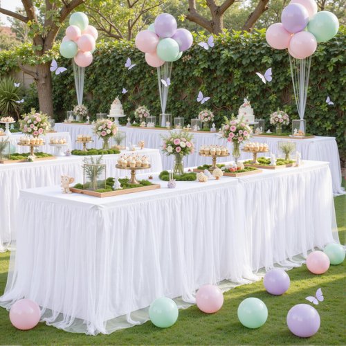 4 Pack 6ft White Table Cloths Rectangle Tulle Tablecloth Fitted White Tablecloths for 6 foot Rectangle Tables Stretch Spandex Table Covers for Parties Wedding Birthday Events Banquet Desk Tables Skirt