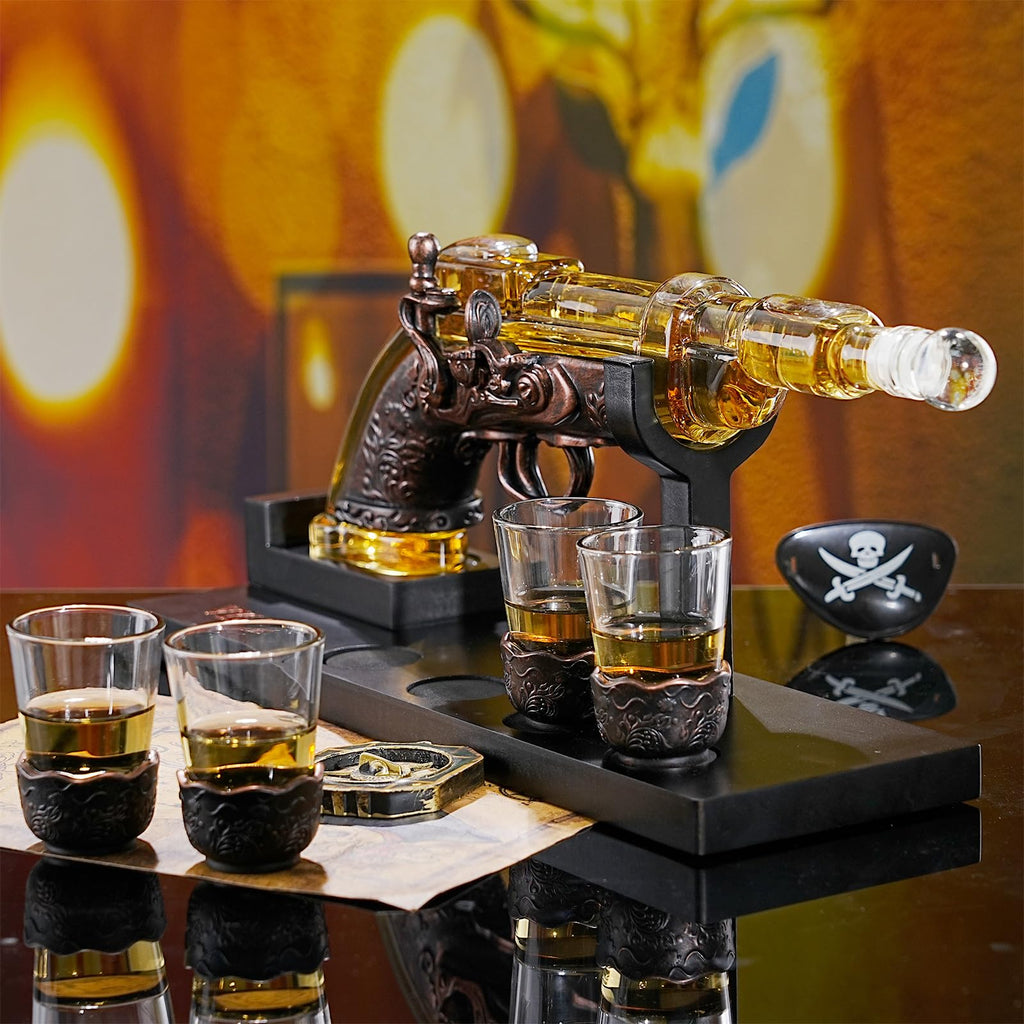 VYLPM Gun Whisky Decanter Set with 4 Shot Glasses,Cool,Unique Gifts for Men Dad Boyfriends,Liquor Gun Decanter Set A Great Addition to Home Bar,Gun Liquor Dispenser Fun Conversation Starter