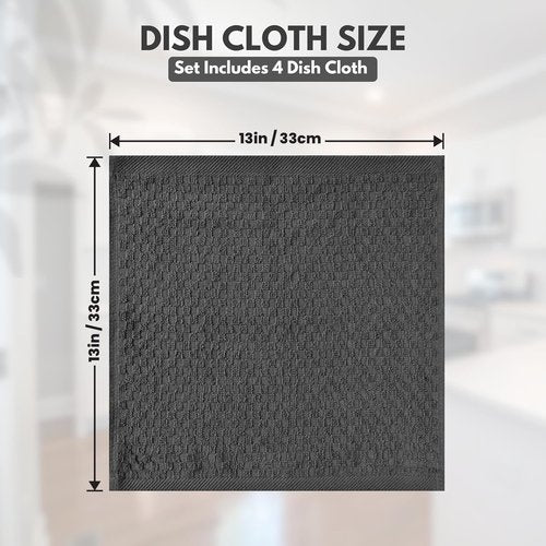 Infinitee Xclusives Premium Cotton Dish Cloths - Ultra Soft & Highly Absorbent | 12x12 Inches | Pack of 4 | Grey