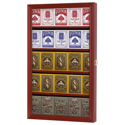 20 Hockey Puck Display Case Cabinet Holder Wall Rack 98% UV Protection Also Fits Pucks in Square Plastic Case (Mahogany Finish)